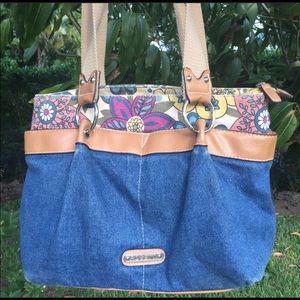 Rossetti tote shoulder bag denim & floral fabric purse handbag cottagecore farm